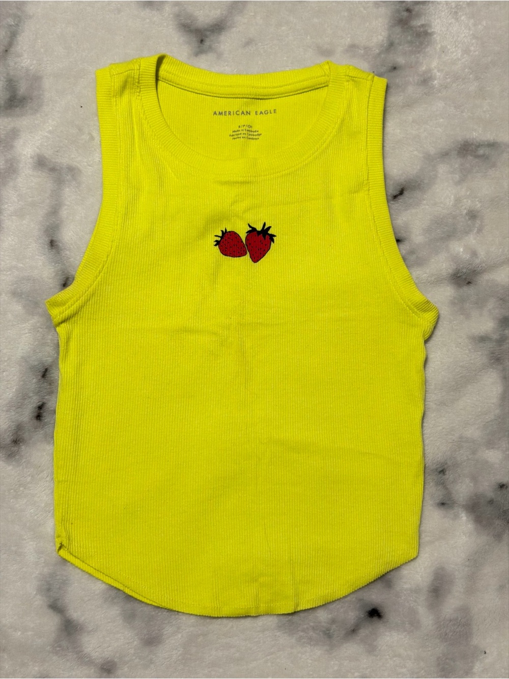 American Eagle Outfitters Kids Yellow Ribbed Strawberry Tank Top